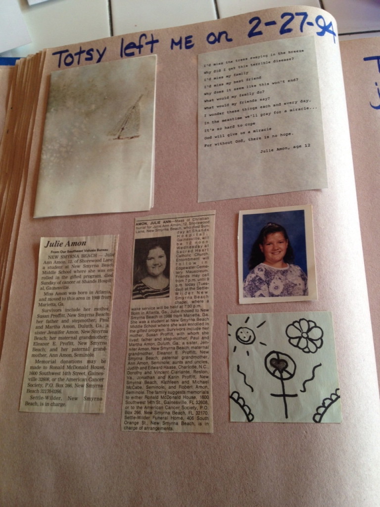 Scrapbook page with memories of Julie. My nickname for her was Totsy.